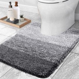smiry Microfiber U-Shape Toilet Mat, Non-Slip Shaggy Soft Pedestal Mat for Bathroom, Water Absorbent Machine Washable, 50 x 60 cm, Grey