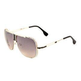 Dweebzilla Gazelle Turbo Flat Top Square Oversized Aviator Sunglasses (Rose Gold & Black, Black Gradient Lenses)