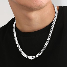 KRKC&CO Men's Curb Chain 8/12/14 mm, 18 K Gold/White Gold Plated Cuban Link Chain, Stainless Steel Curb Chain, Gold Cuban Link Chain, Silver Chain, Hip Hop Chain for Men and Boys, Size 46-66 cm