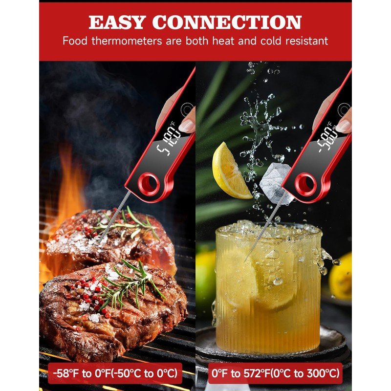 2025 Meat Thermometer Digital, ±0.5°F Accuracy Instant Read Thermometer180° Rotating