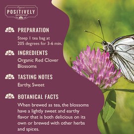 Organic Positively Botanicals Company, Red Clover Blossoms Herbal Tea Bags, 20 Count