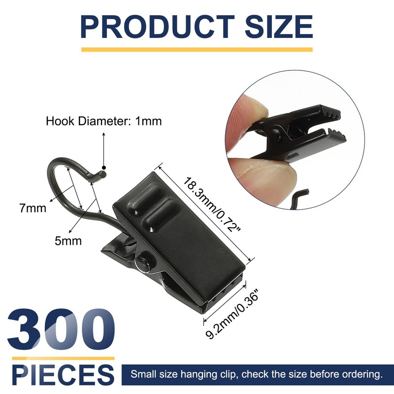 PATIKIL 300 Pcs String Light Hanging Clips, Black Small Curtain
