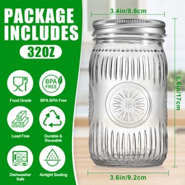 Esrentle 4 Pack 32 oz Wide Mouth Mason Jars with Airtight Lids - Glass Canning Jars for Food Preservation, Storage, Pickling, Crafts & DIY Projects, Durable Quart Glass Jars Dishwasher Safe
