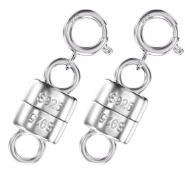 Goiern Pack of 2 925 Sterling Silver Magnetic Jewellery Clasps, Extension Chain, Magnetic Clasp Chain for DIY, Jewellery Making, Bracelet, Necklace, silver