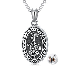 MEIDERBO July Birth Flower Photo Locket Necklace 925 Sterling Silver 12 Month Locket Necklace with Picture Birth Flower Photo Jewelry Gifts for Women Mother Mom Daughter