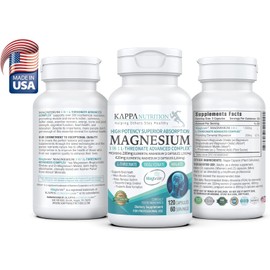 (120 cápsulas), 2.253 mg por porción, proporcionando 420 mg de magnesio elemental, L-treonato, quelato de bisglicinato, malato, para cerebro, sueño, estrés, calambres, dolores de cabeza, energía, corazón, de Kappa Nutrition