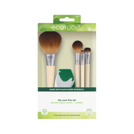 EcoTools Core Five Makeup Brushes and Sponge Set for Eyeshadow, Blush, Bronzer, Eyeliner and Foundation Makeup Sponge Brush Essentials 5 Pieces Set
