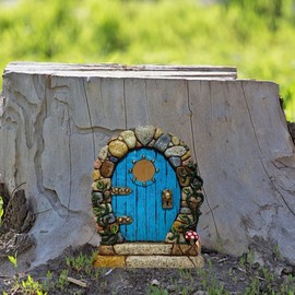Miniature Fairy Door Wooden Elf Garden Blue Doors Miniature Tree Doors Gardens Statues for Garden Yard Lawn Figurines Outdoor Decor Gardens Sculptures and Statues