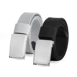 AWAYTR Boys Canvas Web Belts - Adjustable School Uniform Youth Belt Kids Golf Belt with Silver Flip-Top Buckle (80cm,Black)