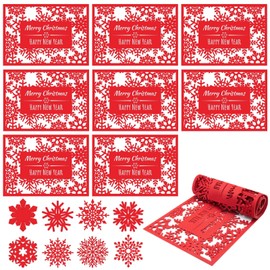 16Pcs Christmas Placemats Sets, Hollow Felt Table Placemats with Snowflake Coasters, 8PCS Christmas Table Place Mat & 8PCS Coaster Sets for Christmas Party Winter Holiday Home Table Dinner Decoration