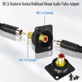 QIANRENON RCA Panel Mount Audio Connector Gold-Plated RCA Female to Female Bulkhead Mount Right Channel Socket Adapter 75Ω A/V Jack, Mounted XLR/Type D, for Stereo Amplifier Home Cinema TV, Red