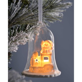 WeRChristmas Pre-Lit Santa with Train Lantern Christmas Decoration, Glass, 11 cm - White