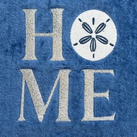 Serafina Home Coastal Nautical Ocean Embroidered Blue White Bath Hand Towels, Home Sand Dollar Design, with Stitched Hem, Set of 2, 16 x 25 inches, 100% Cotton