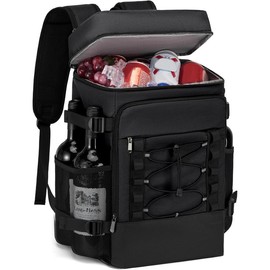 Cooler Backpack with 2 count Ice Packs - 40 Cans Insulated Backpack Cooler for Men & Women, 2 Leak Proof Compartments Lunch Cooler Bag for Picnic, Camping and Beach - - Color: Black, Size: 28L