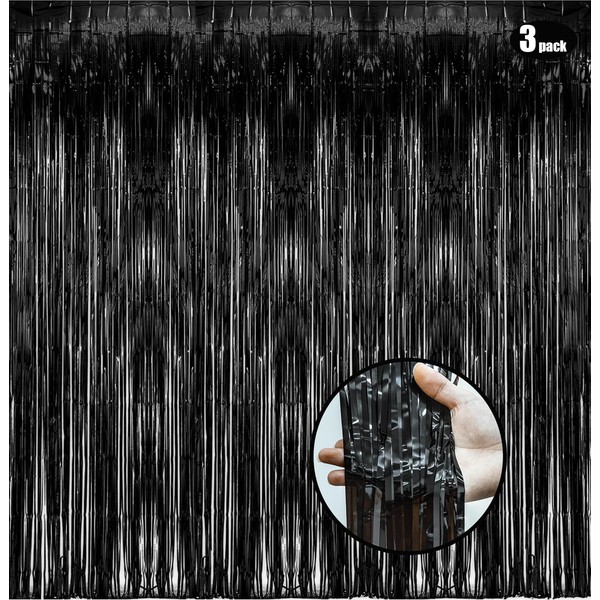 Black Foil Fringe Curtains Fachoige 3pack Tinsel Backdrop Party Streamers