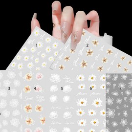 7 nail parts nail seal flower art seal nail sticker flower nail sticker flower nail sticker flower translucent translucent flower flower white cherry lace petals daisy translucent white 3D sense elegant nail decoration nail stickers flowers DIY nail part