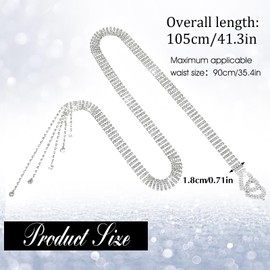 JIEYAO Rhinestone Waist Belt with Heart Buckle, Crystal Waist Chain Belt Adjustable Shiny Diamond Waistband Belt for Women