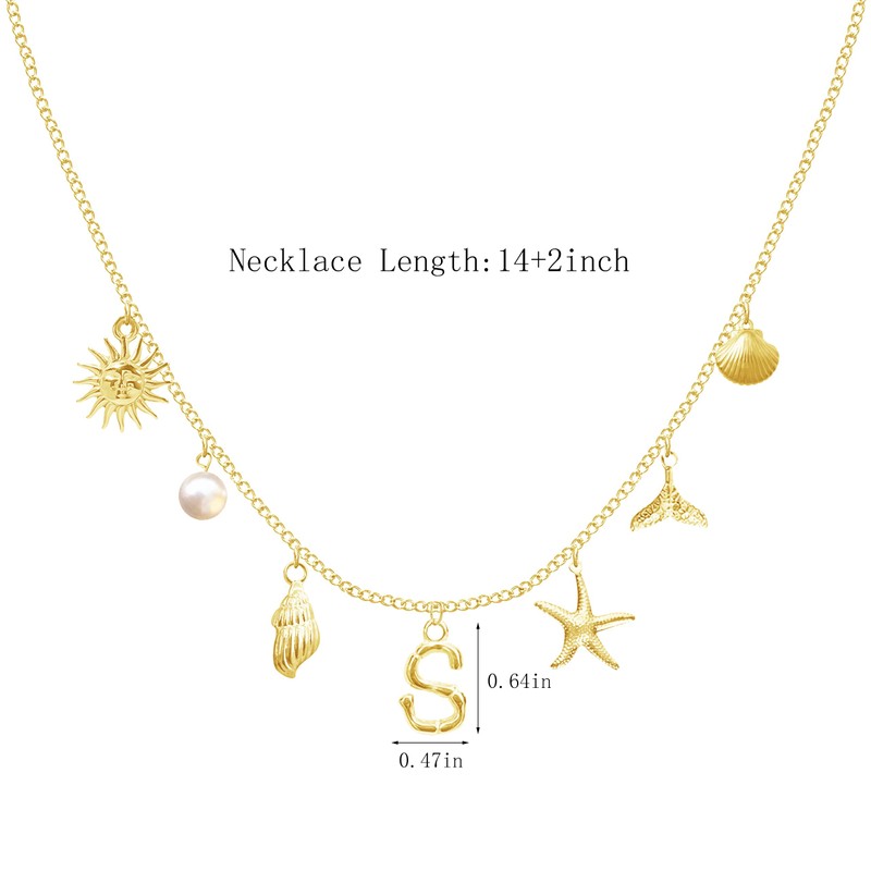 Initial Charm Necklace For Women Gold Charm Necklace Seashell Necklace