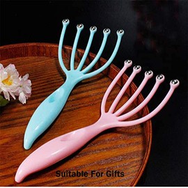 Handheld Claw Head Scratcher Massager, Blue/Pink Five Claws Scalp Massager for Deep Relaxation & Stress Reduction in The Office Home Promote Head Blood Circulation Tool