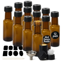WERTIOO Hot Sauce Bottles 4oz – 12-Pack Light-Blocking Bottles with Caps – Preserve Color and Freshness of Oils Vinegars Sauces – for Kitchen Storage Gifts and Small-Batch Use, Amber