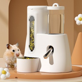 Automatic Hamster Feeder - Hamster Food Dispenser Cage Water Bottle,2 in 1 Ferret Cage Accessories, Food Container Leakproof for Small Animals
