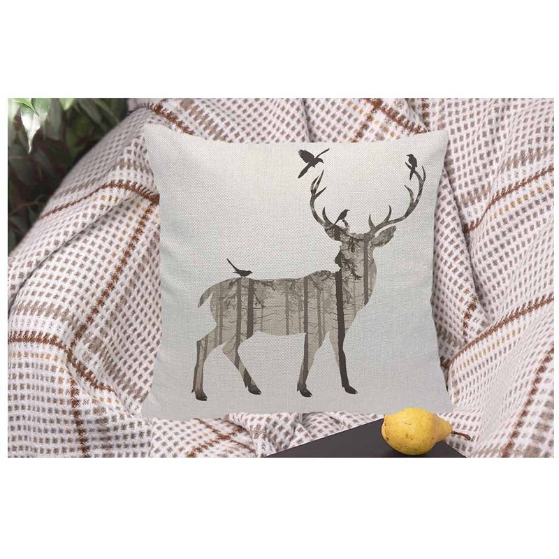 WONDERTIFY Deer Cushion Cover Fashion Deer Bird Decorative Throw Pillow