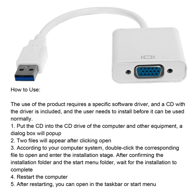 USB3.0 to VGA Converter 5Gbps HD 1080P Adapter Cable 15Pin