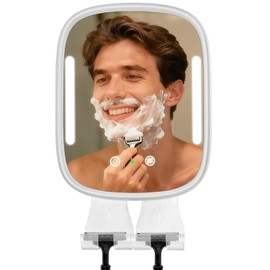 Showvigor Heated Shower Mirror Fogless for Shaving with Light, Rechargeable Battery, Detachable Adhesive Hook & Razor Holder, NO-Drilling Waterproof Anti-Fog Mirror, Gift for Men(White)
