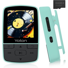 YOTON MP3 Player with Bluetooth 5.2, 64GB Large Storage, HiFi-Music, with Sports Clip, Mini Size, Independent Volume Botton, FM Radio, Earphones included, Green