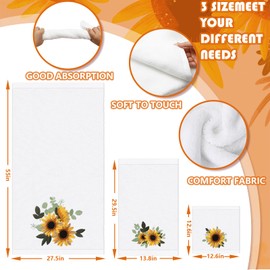 JarThenaAMCS Sunflower Bathroom Towels Set of 3 Floral Embroidered Cotton Bath Towel Spring Summer Flower Hand Towel Wash Cloth for Hand Drying Shower Supplies