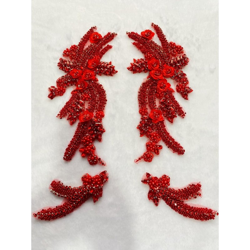 4 PCS Hand-Made Beaded Rhinestons DIY Clothing Appliques Patch Wedding