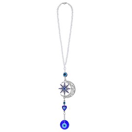 Xinjoduz 1 PCS Evil Eye Car Hanging Ornament, 16.5 Inch Evil Eye Door Decor with Moon and Sun Evil Eye Car Charm Mirror Hanging Accessories for Window Car Door Frame Balcony Pendant (Blue)