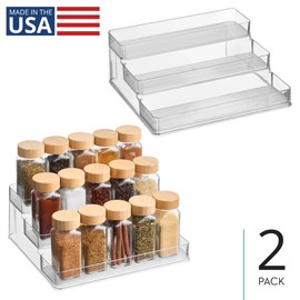 iDesign 3-Tier Spice Rack Organizer for Cabinets, Pantry or Countertop, Set of 2, Clear, Made in USA
