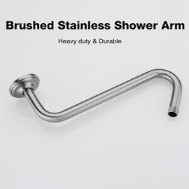 TRUSTMI 12 Inch S Shaped Shower Arm with Flange Heavy Duty Wall Mounted Angled Rainfall Shower Head Extension Pipe with 9 Inch High Rise, Brushed Nickel