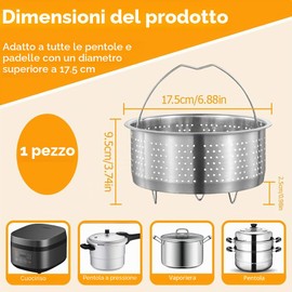 Kozdtiz 17,5 cm Inserto per cottura a vapore in acciaio inox 304, inserto per vaporiera per pentole, inserto per scolare per pentole, per pentole da cucina, pentole a pressione, per cuocere al vapore