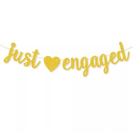 QYCX 1Pcs Just Engaged Banner Engagement Party Decorations Happy Engagement Party Decorations Engaged Ceiling Banner Glitter Gold for Engagement Wedding Bridal Shower Bachelorette Party Supplies