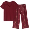 Vozanet Women's Capri Pajama Sets Floral Patterns Sleepwear Elegant Wine
