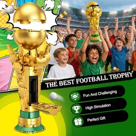 Soccer Trophy Building Set for Kids 8+ (446 Pieces) – STEM Golden Football Cup Model with Opening Sphere & Hidden Mini Balls – Collectible Display for Home Office Desk, Birthday Gift for Sports Fans