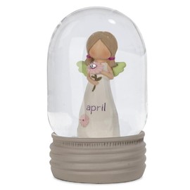 Blossom Bucket April Birthstone Angel Snow Globe, 4.25-inch Height, Resin, Home, Home Décor