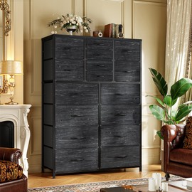 Romorgniz Tall Dresser for Bedroom with 16 Drawers,Fabric Dressers & chests of Drawers for Closet,Large Black Dresser with Sturdy Metal Frame, Wood Top,Entryway, Hallway