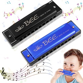 Pack of 2 Harmonica, Harmonica for Children, 10-Hole Diatonic Harmonica, Harmonica C Major Blues Harmonica, Kids Harmonica Toy, for Beginners (Blue and Black)