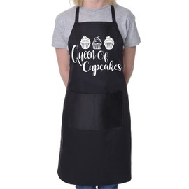 Print4U Queen Of Cupcakes Funny Ladies Apron with 2 Pockets Baking Cooking Black