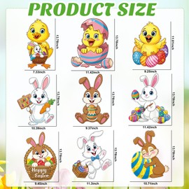 Large Easter Bunny Cutouts Chicks Cardboard Cutout Happy Easter Bulletin Board Decorations Wall Decor Double Sided Printing Classroom Decals for Holiday Party Supplies Paper Cut Outs Window Home 9 Pcs