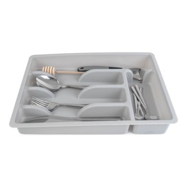 KADAX Drawer Insert for Cutlery, Drawer Organiser System, Robust Organiser for Drawers, Functional Drawer Divider, Cutlery Tray (Light Grey)