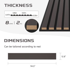 POHARE Wood Slat Wall Panels, 2 Pack 8 x 1 ft Decorative Wood Panels for Wall,Stylish Wall Panels for Interior Wall Decor, Modern Acoustic Wood Wall Panels with Felt Backing, Black-Brown Oak