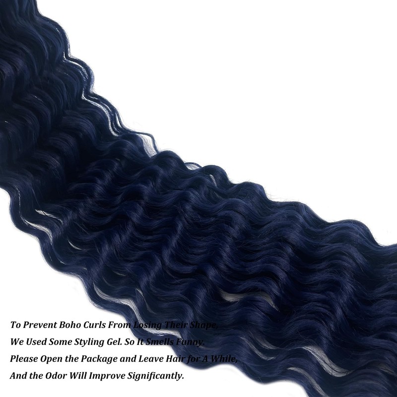 Dark Blue Braiding Hair Pre Stretched With Blue Boho Deep