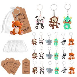 Dball Pack of 30 Animal Key Rings with Organza Bag and Card Key Fob Children Favours for Christening Baby Children's Birthday for Girls Boys (6 Styles)