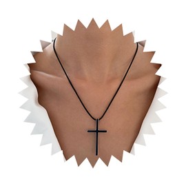 Wendalern Black Cross Necklace Vintage Stainless Steel Cross Pendant Necklace Classic Leather Cord Chain Crucifix Necklace Religious Faith Jewellery for Women Men