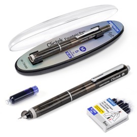 WRITECH Clictek Fountain Pen Retractable: Medium Nib Blue Ink Transparent Barrel Includes 5 Refillable Ink Cartridges, Smooth Writing No Leaking