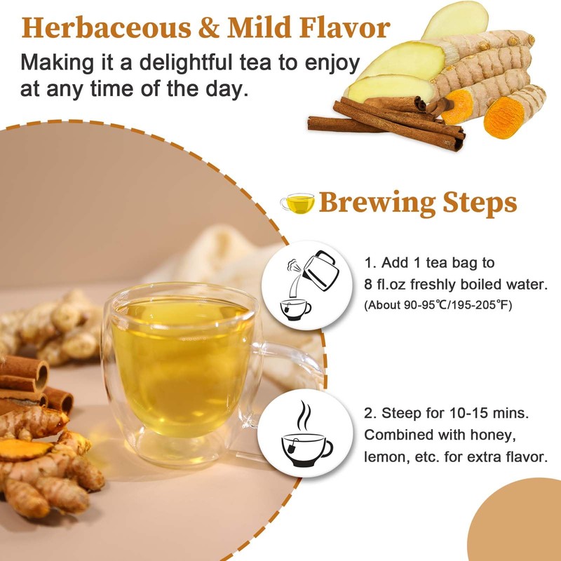 FullChea - Turmeric Ginger Cinnamon Tea Bags, 50 Count, 2g/bag